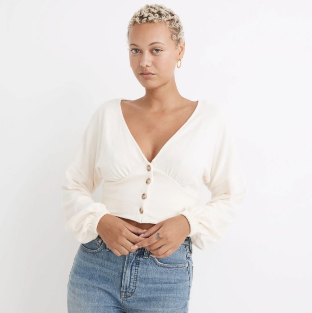 Madewell Cream Puff Sleeve Crop Blouse